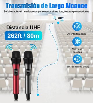 AVEEK 2 Micrófonos 80m 40h HiFi PLUGPLAY Rojo-Gris
