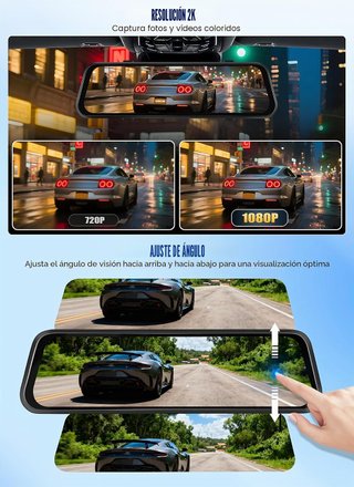 CAMECHO Dash Cam 9.66'' 2K Triple Cámara WiFi