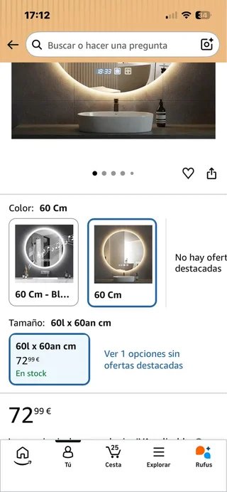Espejo Baño Redondo LED 60cm Sararoom