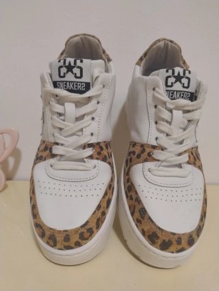 Sneakers Two Stars bianche leopardate