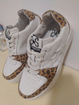 Sneakers Two Stars bianche leopardate
