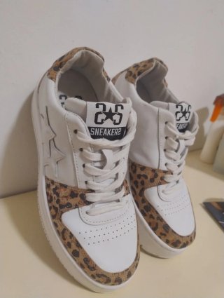 Sneakers Two Stars bianche leopardate