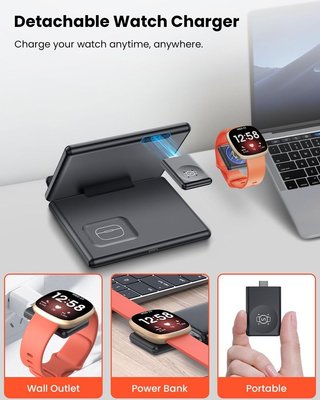 GEEKERA Cargador inalámbrico plegable 3 en 1