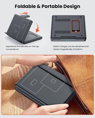 GEEKERA Cargador inalámbrico plegable 3 en 1