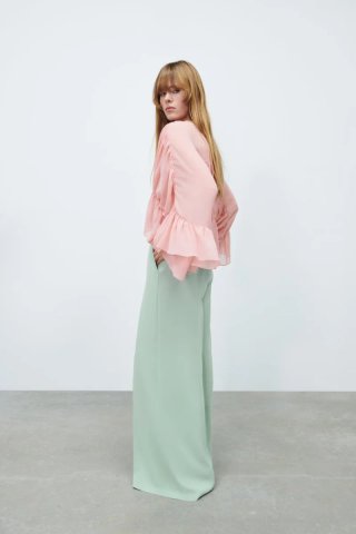 Pantalón Verde Wide Leg Zara M