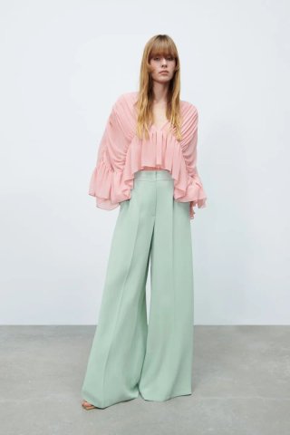 Pantalón Verde Wide Leg Zara M
