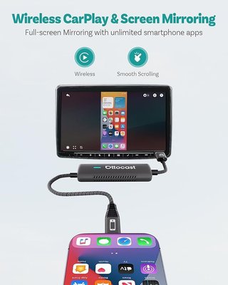 Ottocast Mirror Touch 2025 Adaptador CarPlay 3en1
