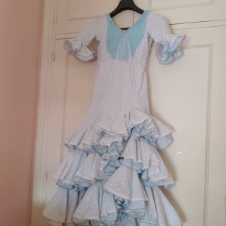 Traje Flamenca Volantes Azul y Blanco