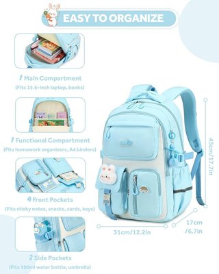 AMYTHE MOCHILA niña ligera nylon 31×17×45cm Azul