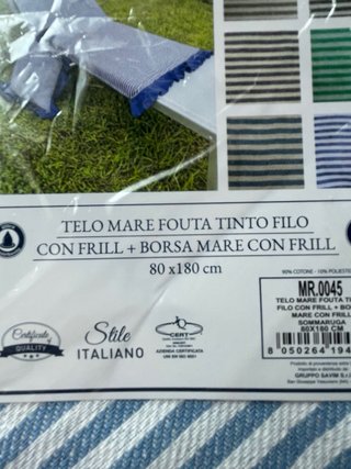 Set telo mare con borsa a righe blu