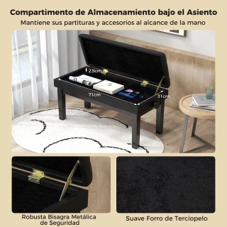 Taburete de piano ajustable negro