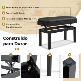 Taburete de piano ajustable negro