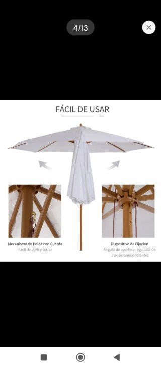 Ombrellone da giardino in legno bianco