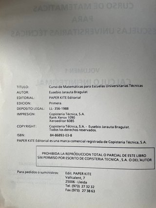 Cálculo Infinitesimal Vol. 1 - Eusebio Jarauta
