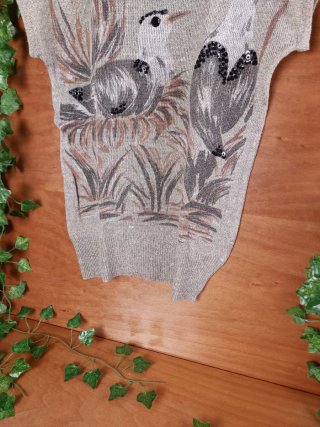 Top/Tshirt Smanicato Lino Fantasy con Perle Nere