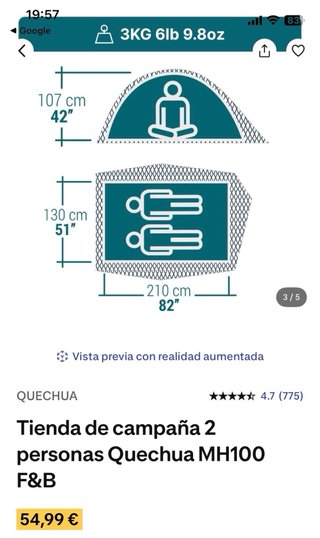 TIENDA DE CAMPAÑA 2 personas Quechua USADA 1 VEZ