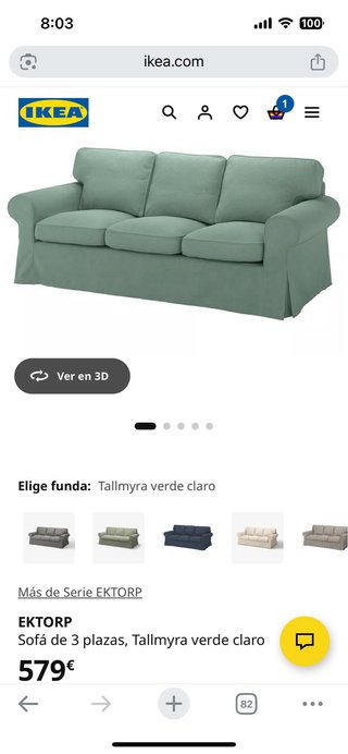 Sofá Ektorp 3 plazas Ikea gris