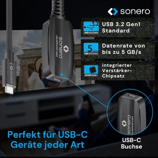Sonero® Cable USB 3.2 de extensión activo con amplificador de señal
