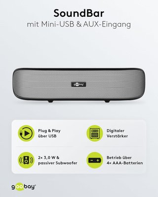 Altavoces, PC/portátil, USB, barra de sonido .  6 W . Goobay 95041