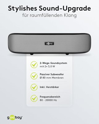 Altavoces, PC/portátil, USB, barra de sonido .  6 W . Goobay 95041