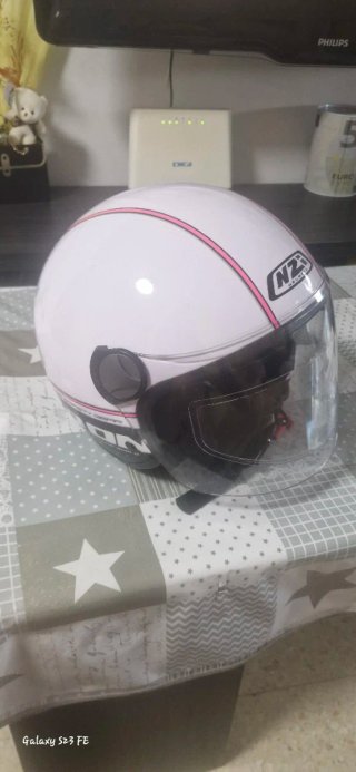 Casco Moto Mini-Jet NZI Blanco y Rosa