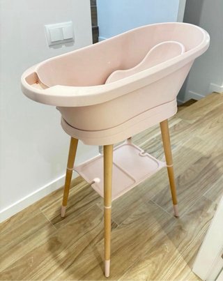 Bañera bebé rosa con soporte