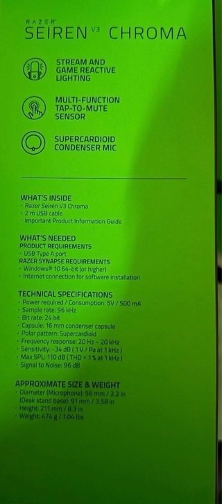 Microfono Razer Seiren V3 Mini RGB Nuovo