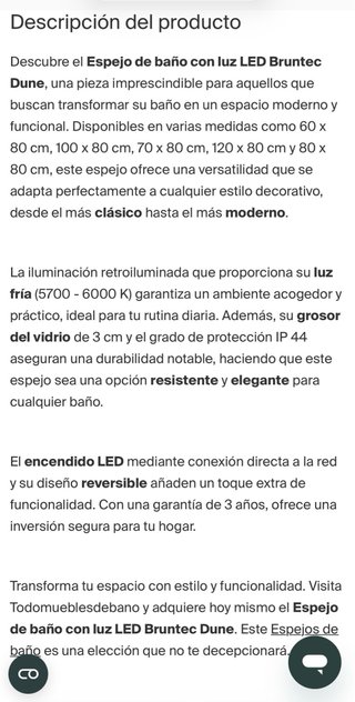 Espejo Baño Dorado con Luz LED