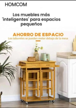 Mesa Alta Plegable Y Extensible Con 2 Taburetes