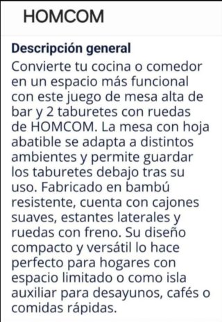 Mesa Alta Plegable Y Extensible Con 2 Taburetes