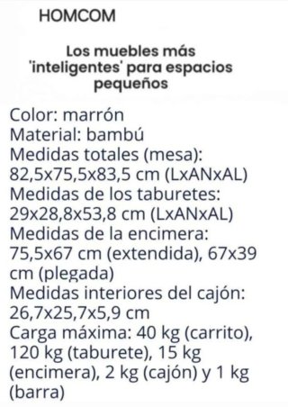 Mesa Alta Plegable Y Extensible Con 2 Taburetes