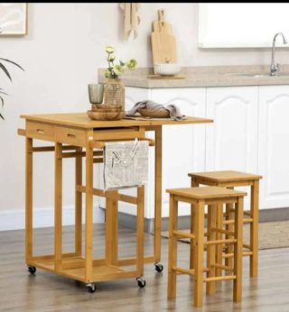 Mesa Alta Plegable Y Extensible Con 2 Taburetes
