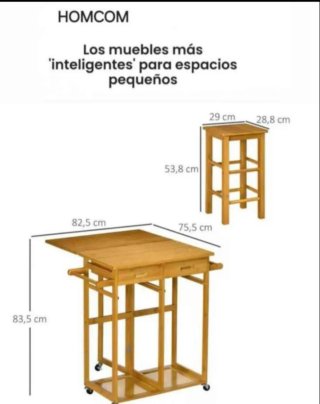 Mesa Alta Plegable Y Extensible Con 2 Taburetes