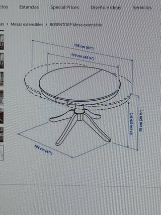Mesa redonda extensible Ikea rosentorp 110/155cm