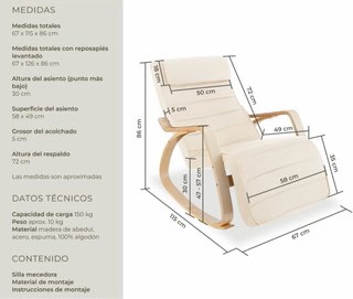 Mecedora con reposapiés madera y tela