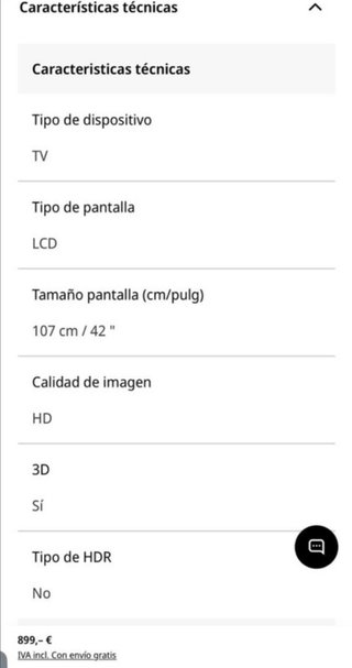 TV Panasonic 42” Full HD 3D con Mando.
