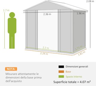 Caseta De Jardín 4.07M² De Acero Galvanizado Con Orificios De Drenaje Y Ventilación, Cobertizo Para Herramientas Con Techo Inclinado, Doble Puertas Correderas Bloqueables, Diseño Efecto Madera, Marrón