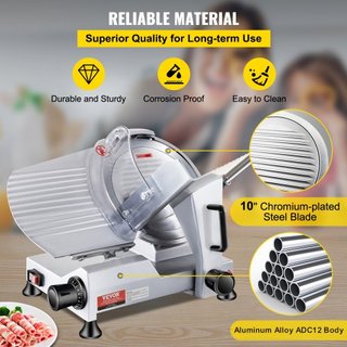 Cortadora de Carne Comercial, Cortadora de Alimentos Eléctrica de 240W, Cortadora de Alimentos Eléctrica de Cuchilla de Acero al Carbono de 10 Pulgadas, Cortadora de Carne de 350-400RPM, Grosor Aj...