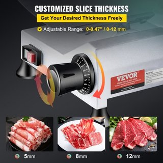 Cortadora de Carne Comercial, Cortadora de Alimentos Eléctrica de 240W, Cortadora de Alimentos Eléctrica de Cuchilla de Acero al Carbono de 10 Pulgadas, Cortadora de Carne de 350-400RPM, Grosor Aj...