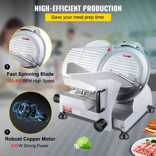 Cortadora de Carne Comercial, Cortadora de Alimentos Eléctrica de 240W, Cortadora de Alimentos Eléctrica de Cuchilla de Acero al Carbono de 10 Pulgadas, Cortadora de Carne de 350-400RPM, Grosor Aj...