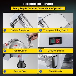 Cortadora de Carne Comercial, Cortadora de Alimentos Eléctrica de 240W, Cortadora de Alimentos Eléctrica de Cuchilla de Acero al Carbono de 10 Pulgadas, Cortadora de Carne de 350-400RPM, Grosor Aj...