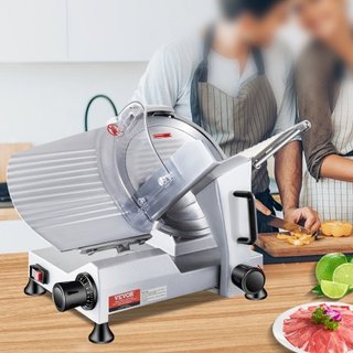 Cortadora de Carne Comercial, Cortadora de Alimentos Eléctrica de 240W, Cortadora de Alimentos Eléctrica de Cuchilla de Acero al Carbono de 10 Pulgadas, Cortadora de Carne de 350-400RPM, Grosor Aj...
