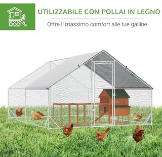Gallinero Exterior Con Estructura Galvanizada Y Red Hexagonal, Gallinero Para Gallinas Con Cubierta De Tela Impermeable Para 16-24 Pollos, Patos Y Conejos, 3X8X2M