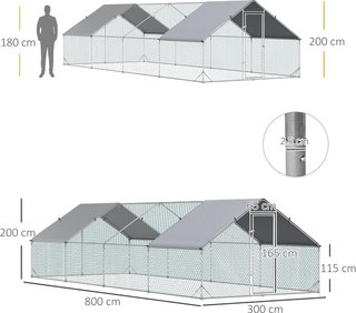 Gallinero Exterior Con Estructura Galvanizada Y Red Hexagonal, Gallinero Para Gallinas Con Cubierta De Tela Impermeable Para 16-24 Pollos, Patos Y Conejos, 3X8X2M