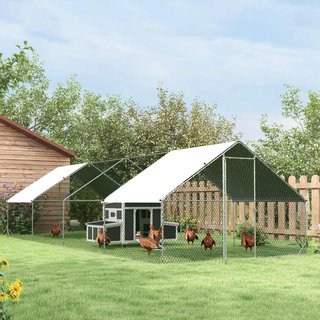 Gallinero Exterior Con Estructura Galvanizada Y Red Hexagonal, Gallinero Para Gallinas Con Cubierta De Tela Impermeable Para 16-24 Pollos, Patos Y Conejos, 3X8X2M