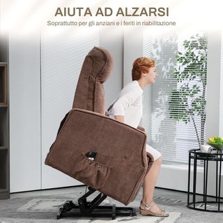 Sillón Eléctrico Elevador Reclinable 135°, Sillón Relax Eléctrico de Poliéster con 2 Mando a Distancia, Reposapiés, 8 Puntos de Masaje y Bolsillos Laterales, Marrón Oscuro