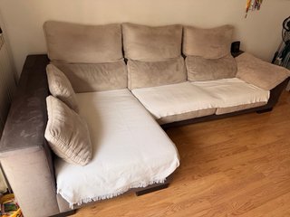 Sofá Chaise Longue Tela Beige y Marrón