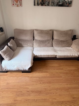 Sofá Chaise Longue Tela Beige y Marrón