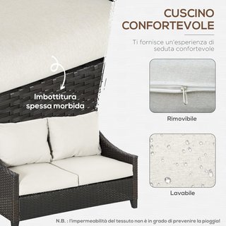 Sofá de Jardín de 2 Plazas en Rattan PE, Sofá de Exterior con Cojines Acolchados y Patas Regulables, 132X70X74Cm, Marrón