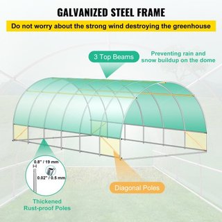 Invernadero de túnel portátil, 609.6 x 304.8 x 213.4 cm Casa caliente para plantas con arcos de acero galvanizado, 3 vigas superiores, 4 postes diagonales, 2 puertas con cremallera y 12 ventanas e...